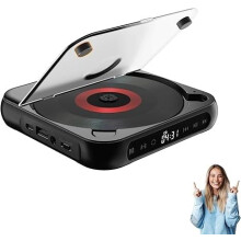 Portable Bluetooth-Compatible CD-Player With Built-In Speakers, Rechargeable Mini CD-Player For Travel, Home, Car Black