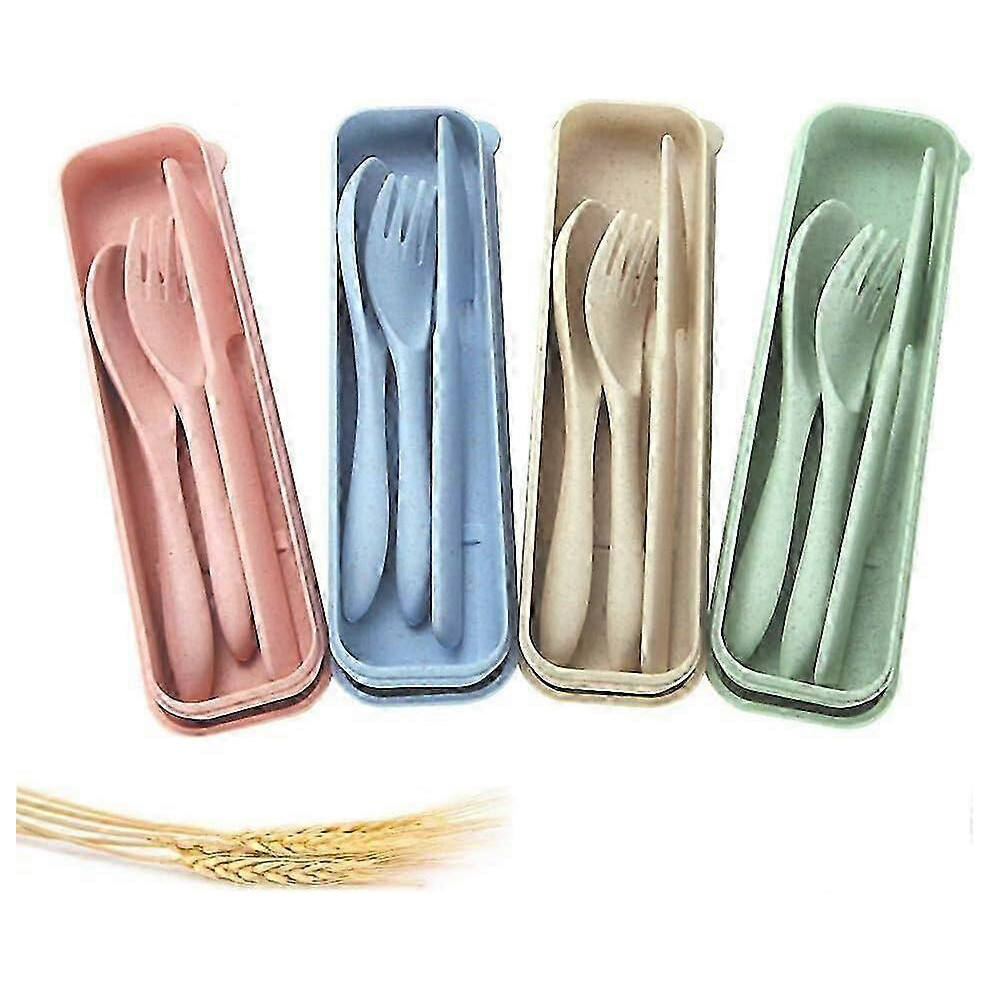 4-Piece Portable Wheat Straw Tableware Set, Spoon Dinnerware Set Suitable for Kids, Adults, Travel, Camping $ Portable Wheat Straw Tableware