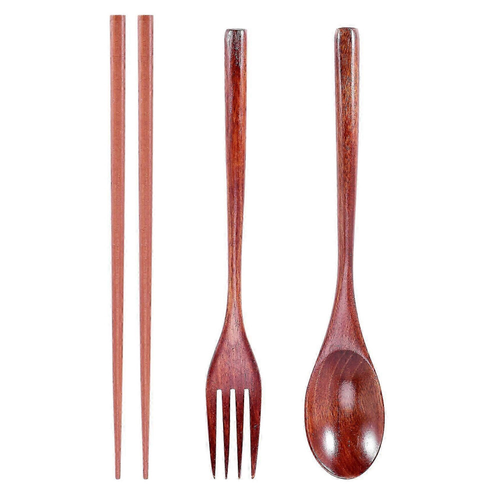 Wooden Cutlery Set, Portable, Eco-Friendly, Reusable, with Spoon, Fork, Chopsticks, for Camping, Office, Lunch