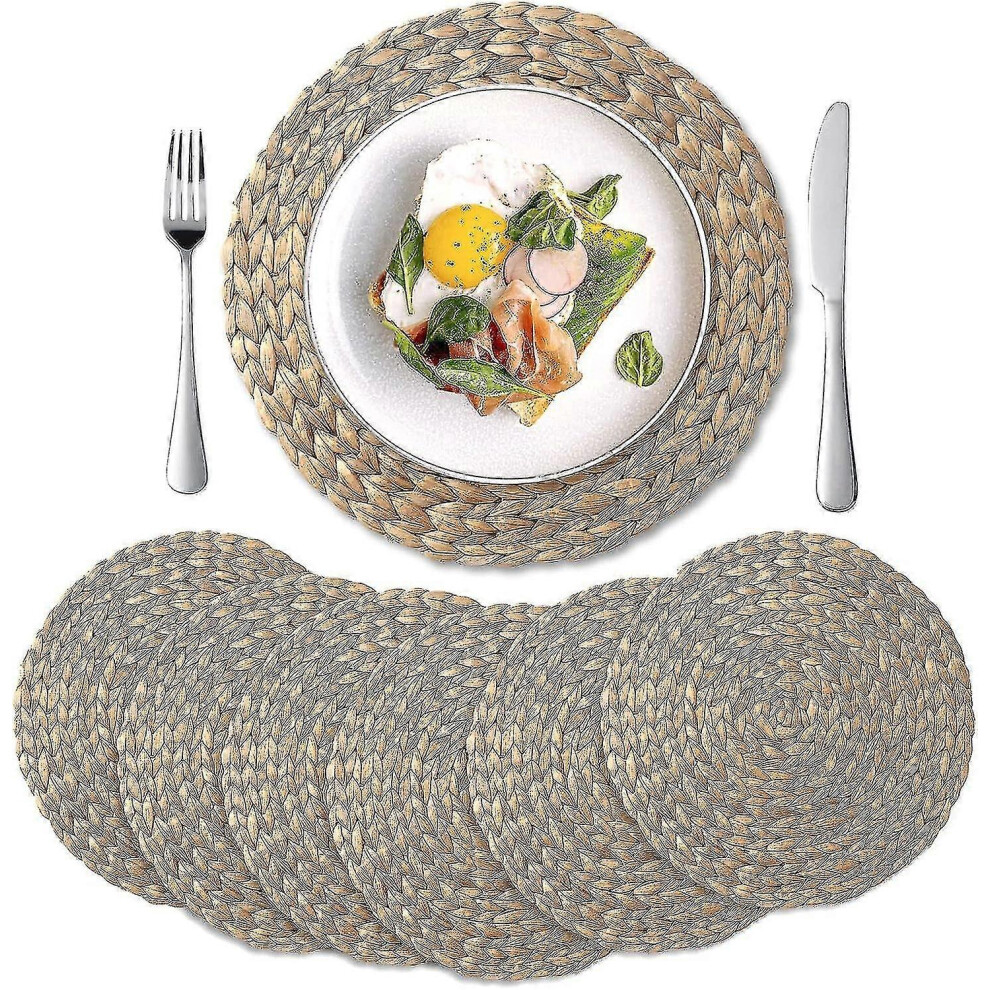 Set of 6 Natural Water Hyacinth Woven Round Placemats, Woven Straw Placemats (30cm)