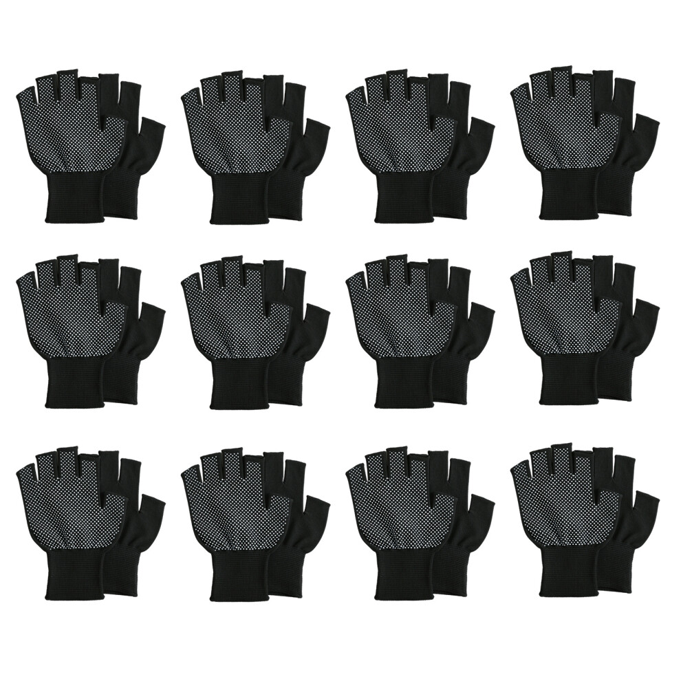 Black 12Pair Fingerless Glove Nonslip Half Fingers Glove
