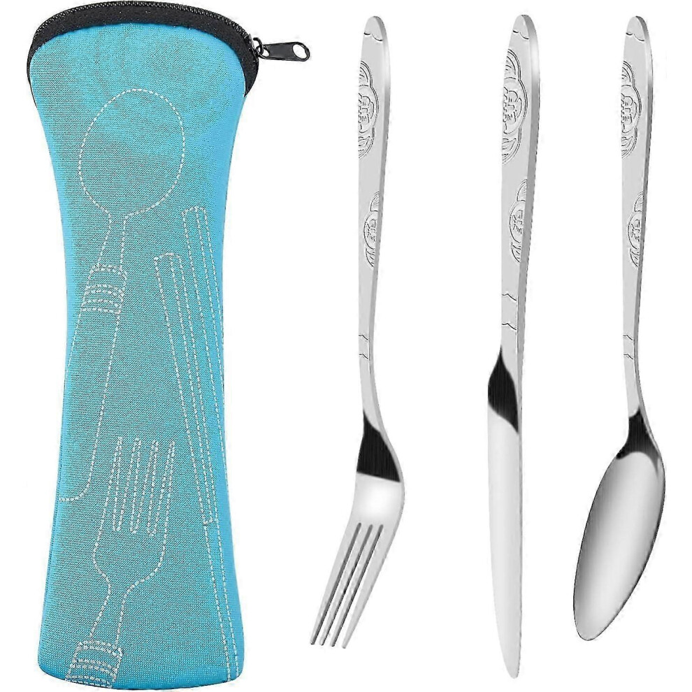 Piece Stainless Steel Travel Cutlery Set with Storage Bag, Cutlery Spoon Set with Case, Portable Camping Cutlery Set for Travel, Picnic, Family