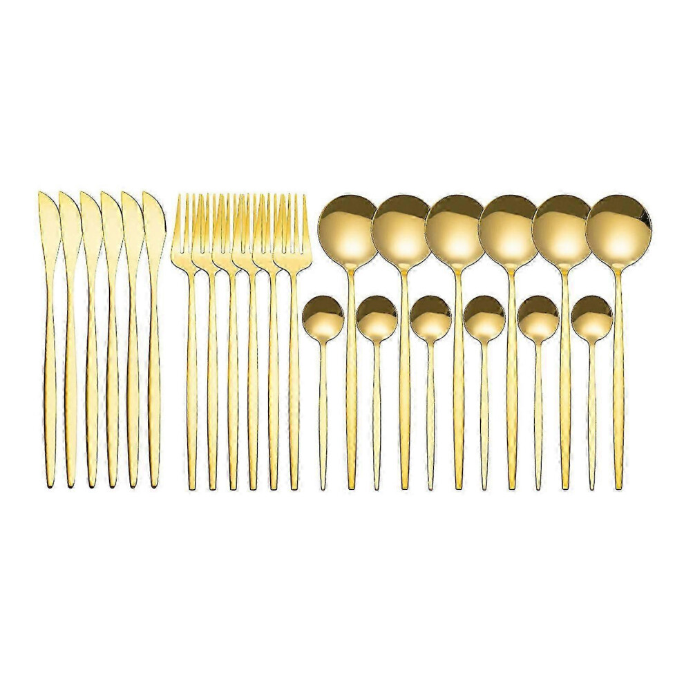 （Gold） 24 Piece Stainless Steel Dinnerware Set Kitchen Cutlery Set Knife Fork Spoon Flatware Tableware Minimalist Silverware Gold