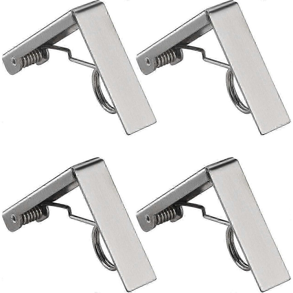 Set of 4 stainless steel spring loaded tablecloth clips for restaurant picnics