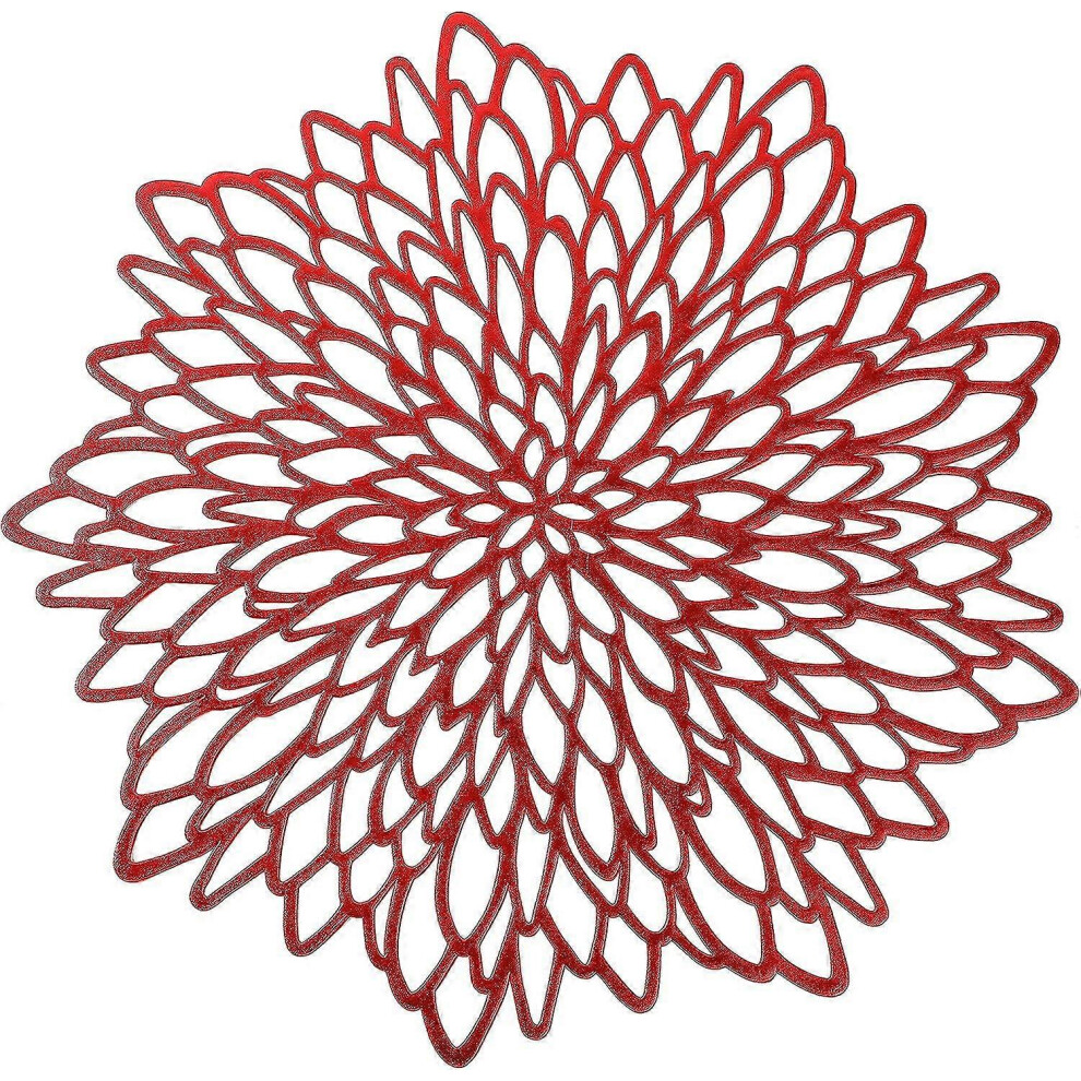 Set of 6 Round Gold Vinyl and Metal Placemats, Plastic Laminated Placemats, Modern Dining Table Decor, Lotus Cutout Placemats-image-OPC-PKHS67J-NEW