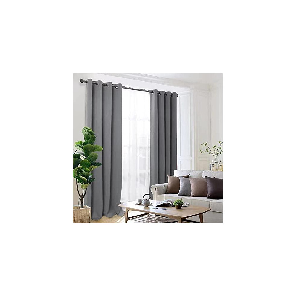 (GREY, 46"X90"(117X229 CM)) Blackout Curtains- Premium Polyester Thermal Insulated Energy Saving Noise Reducing Set of 2 Rod Pocket Panels Block Sunli-image-OPC-PKHS6NZ-NEW