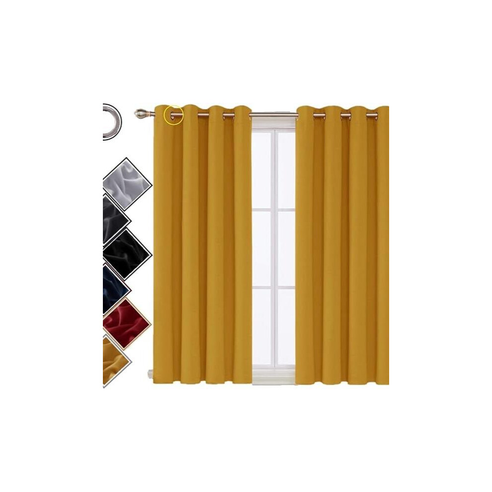 (Yellow, 90 x 54) Blackout Curtains- Premium Polyester Thermal Insulated Energy Saving Noise Reducing Set of 2 Rod Pocket Panels Block Sunlight 90 to-image-OPC-PKHS76N-NEW