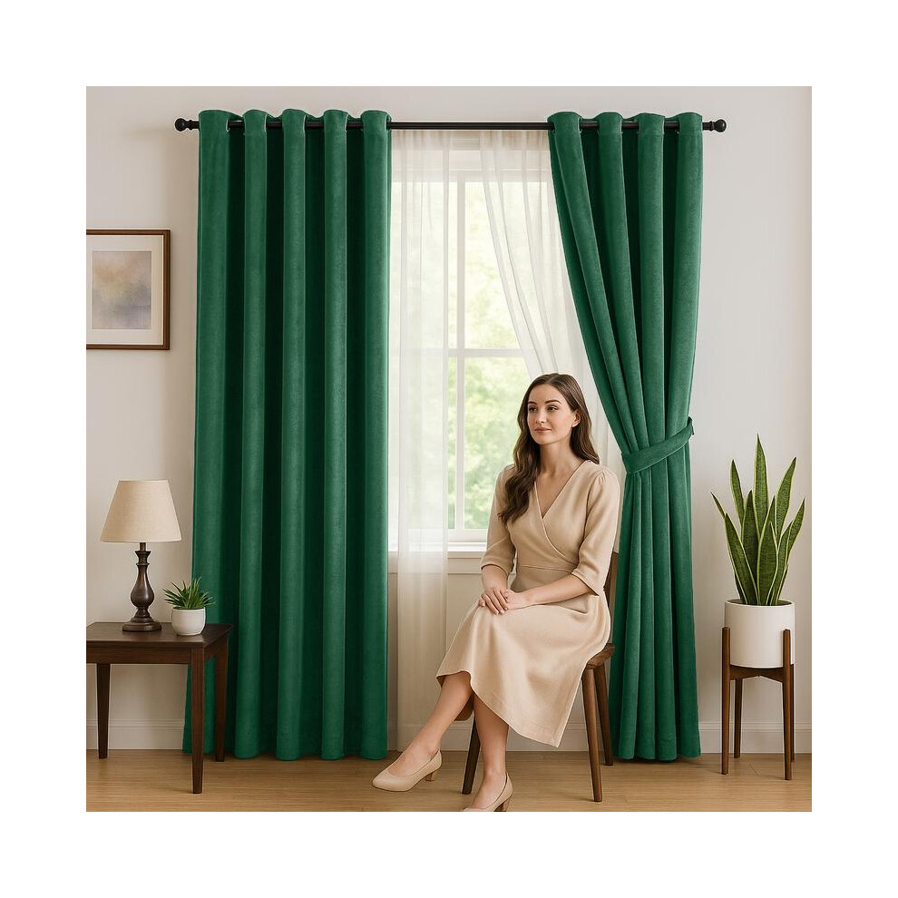 (Green, 66" x 84" (Single Panel)) Blackout Curtains- Premium Polyester Thermal Insulated Energy Saving Noise Reducing Set of 2 Rod Pocket Panels Block-image-OPC-PKHS7HF-NEW