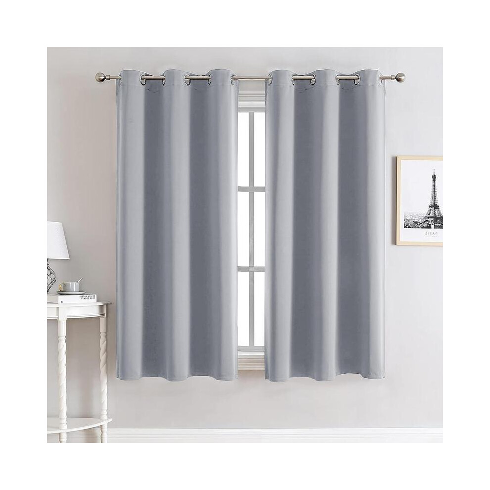 (Grey, 46 x 90) Blackout Curtains- Premium Polyester Thermal Insulated Energy Saving Noise Reducing Set of 2 Rod Pocket Panels Block Sunlight 90 to 92-image-OPC-PKHS7KM-NEW