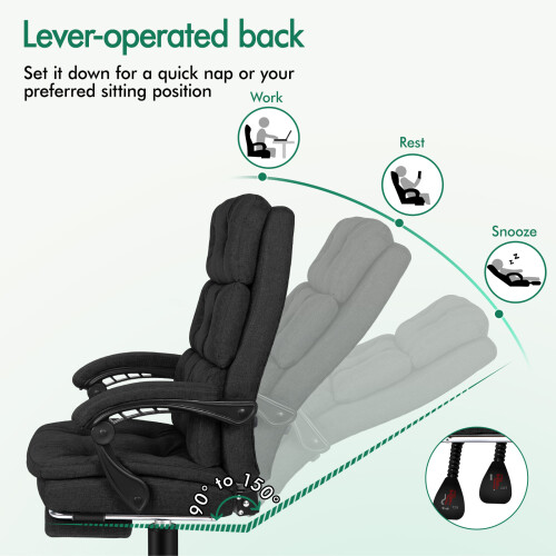 ELFORDSON ELFORDSON Office Chair Executive Computer Fabric Seat Gaming Black 2
