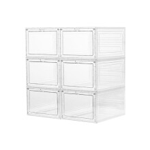 6 Pack Stackable Storage Bins with Lids, Clear Plastic Organizers with Magnetic Doors for Home Use, See-Through, Modular