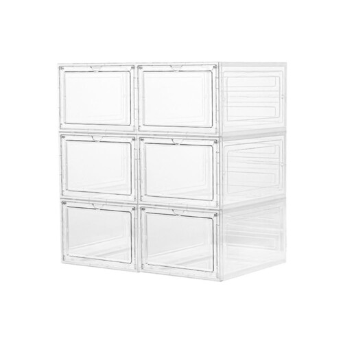 6 Pack Stackable Storage Bins with Lids, Clear Plastic Organizers with Magnetic Doors for Home Use, See-Through, Modular