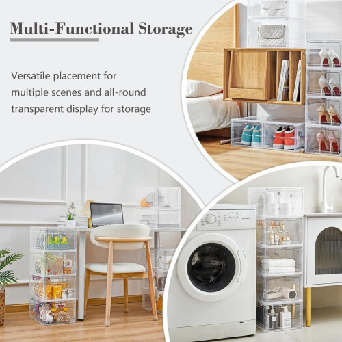 6 Pack Stackable Storage Bins with Lids, Clear Plastic Organizers with Magnetic Doors for Home Use, See-Through, Modular 1