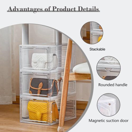 6 Pack Stackable Storage Bins with Lids, Clear Plastic Organizers with Magnetic Doors for Home Use, See-Through, Modular 2
