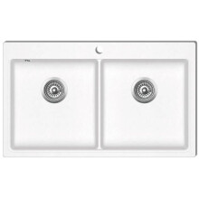Fregadero de cocina empotrable de 2 tinas en granito blanco crema 02_0002312