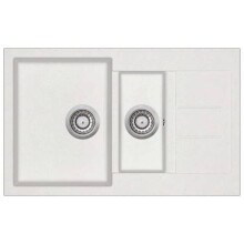 Fregadero de cocina doble lavabo 80 x 50 cm granito blanco 02_0002344