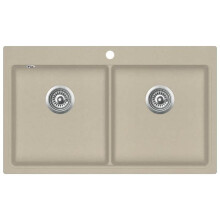 Fregadero de cocina de granito beige de doble lavabo 02_0002336