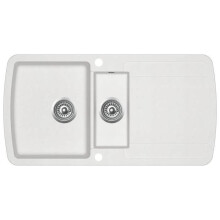 Fregadero de cocina doble 96 x 50 cm lavabo de granito blanco 02_0002340