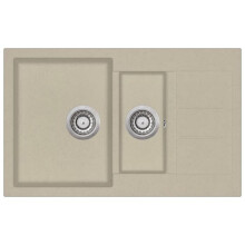 Fregadero de cocina de granito de doble lavabo beige 02_0002343