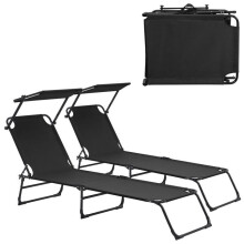 Lote de 2 tumbonas plegables de 190 cm con toldo de protección solar de acero negro 03_0004513