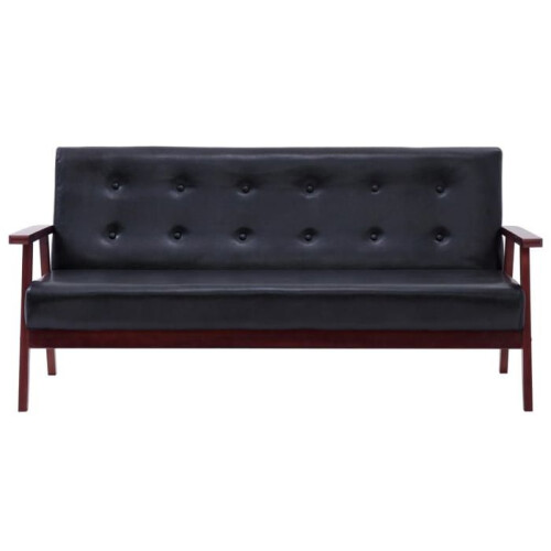 Conjunto de sofás 3 peças preto em couro sintético 02_0019078 2