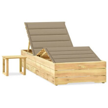 Transat chaise longue baño de sol cama de jardín terraza mueble de exterior 198 cm con mesa y cojín pino impregnado