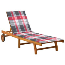 Transat chaise longue banho de sol cama de jardim móvel de exterior com almofada de madeira de acácia sólida 02_0012387