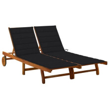 Transat chaise longue banho de sol cama de jardim móvel de exterior 2 lugares com almofadas acácia sólida 02_0012235