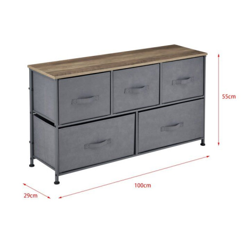 Commode - Niet-geweven - 5 Laden - Metaal - 55 x 100 x 29 cm - Grijs 1
