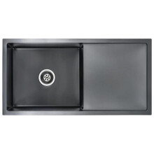 Fregadero de cocina hecho a mano con colador negro de acero inoxidable 02_0002371