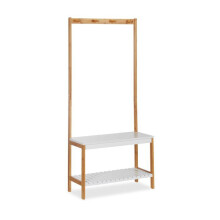 Portemanteau étagère avec banc à chaussures avec 4 crochets 150 cm bois naturel et blanc
