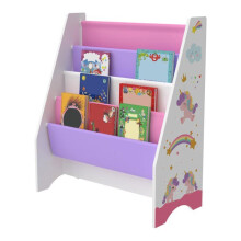 Biblioteca design per sala, scaffale stile originale Fisterra per bambini con 4 compartimenti aperti bianco / viola /