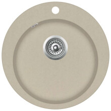 Fregadero de cocina solo lavabo redondo 50,5 cm granito beige 02_0002349