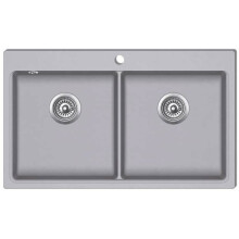 Fregadero de cocina empotrable de 2 cubetas 86 x 51 cm en granito blanco gris