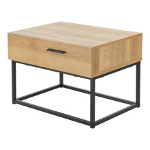 Mesa de cabeceira - Preto - 39 x 55 x 40 cm - 1 gaveta - Metal - Efeito carvalho
