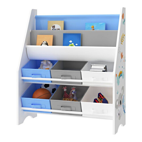 Scaffale per bambini con 6 scatole aperte bianco / grigio / blu 1