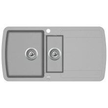 Fregadero de cocina de granito de doble cubículo gris decoración de cocina hogar 02_0002316