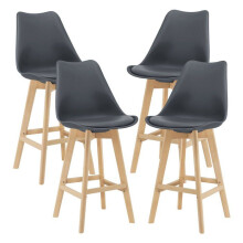 Barkrukken - Set van 4 - Beuk - Kunststof - Kunstleer - Grijs