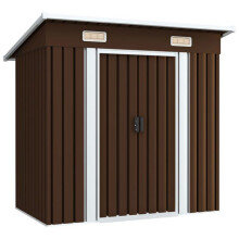Cobertizo de jardín cabaña cobano casa de almacenamiento armario exterior garaje herramientas robusto 194 x 121 x 181 cm acero marrón 02_0022385