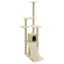 Kattenboom meubel toren klim speelgoed krabben krabber klimmen platform met sisal krabpalen 155 cm crème 02_0022489