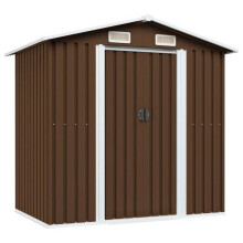 Riparo da giardino cabana capanno casa di stoccaggio rimessa esterna garage attrezzi robusto 204 x 132 x 186 cm acciaio marrone 02_0022386
