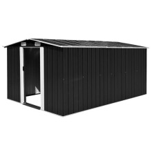 Cobertizo de jardín - Antracita - Metal - 257 x 392 x 181 cm - Doble puerta corredera - Resistente a las inclemencias meteorológicas