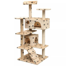 Kattenboom - HELLOSHOP26 - 125 cm - Beige - Sisal krabpaal - Comfortabele huizen