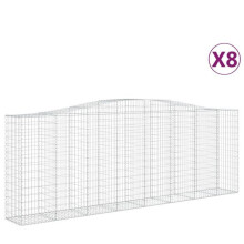 Lot de 8 paniers à gabions clôture cage mur de soutènement arqués 400 x 50 x 140/160 cm fer galvanisé Argent 02_0041225