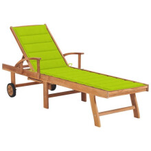 Chaise longue - Teck - Ajustável - Almofada verde vivo - Resistência às intempéries - 1 pessoa