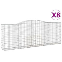 Lot de 8 paniers à gabions clôture cage mur de soutènement arqués 400 x 50 x 140/160 cm fer galvanisé Argent 02_0041224