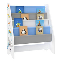 Biblioteca di design per soggiorno, mensola originale per bambini con 4 scomparti aperti, bianca