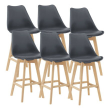 Barkrukken - Set van 6 - Beuken - Kunststof - Faux leer - Grijs