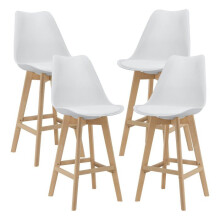 Banquetas de bar - en.casa - Conjunto de 4 - Plástico e bétula - 105 x 48 x 58 cm - Branco