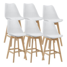 Banco de bar - HELLOSHOP26 - Lote de 6 - Plástico e faia - 105 x 48 x 58 cm - Branco